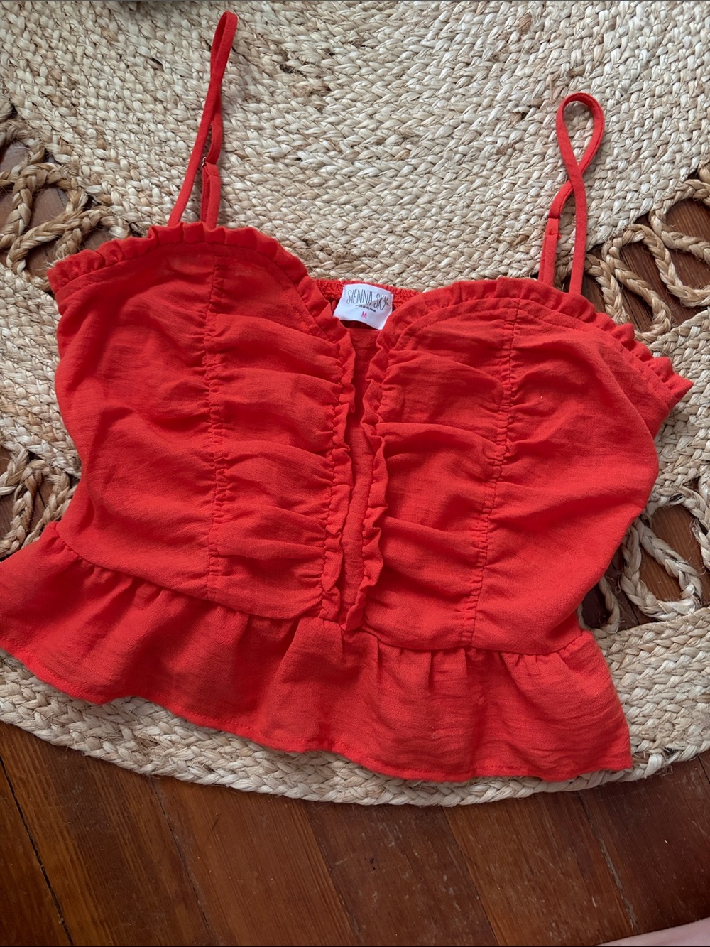Sienna Sky Red Ruched Ruffle Camisole with Adjustable Straps